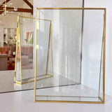 Golden floating photo frame, glass photo frame decoration, desktop stand with tilted bracket, used for pictures, floral art, souvenirs, home office wedding decoration（15*20*5.8cm） In Australia - Darrahopens