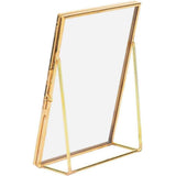 Golden floating photo frame, glass photo frame decoration, desktop stand with tilted bracket, used for pictures, floral art, souvenirs, home office wedding decoration（15*20*5.8cm） In Australia - Darrahopens