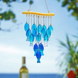 23" Blue Glass Sea Wind Chimes - Handcrafted Fish Wind Chimes for Outside, Beach Party & Wedding Decor