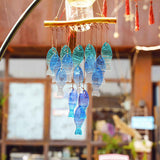 23" Blue Glass Sea Wind Chimes - Handcrafted Fish Wind Chimes for Outside, Beach Party & Wedding Decor