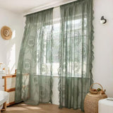 Green Lace Curtain Ruffles Sheer Curtain for Girls Bedroom Rod Pocket Voile Drapes Light Filtering Tulle for Dining Living Room, 2 Panels 140*100cm