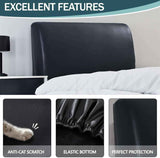 Waterproof PU Leather Stretch Bed Headboard Cover Wipeable Headboard Slipcover Dustproof Bed Head Cover for Bedroom (Black,180CM*70CM) In Australia - Darrahopens