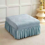 Stretch Cover with Ruffle Skirt, Jacquard Storage Slipcover Footstool Protector - Removable Washable Thick Soft Fabric for Modular Sectional Sofa（haze blue） In Australia - Darrahopens