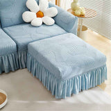 Stretch Cover with Ruffle Skirt, Jacquard Storage Slipcover Footstool Protector - Removable Washable Thick Soft Fabric for Modular Sectional Sofa（haze blue） In Australia - Darrahopens
