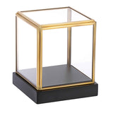 Glass Display Case for Collectibles Vintage Gold Display Box with Black Wood Base for Plants Action Figurine Models Clear Keepsake Box, Square, 3.3x3.3x3.6 Inch In Australia - Darrahopens