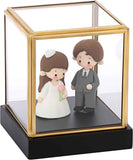 Glass Display Case for Collectibles Vintage Gold Display Box with Black Wood Base for Plants Action Figurine Models Clear Keepsake Box, Square, 3.3x3.3x3.6 Inch In Australia - Darrahopens