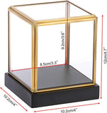 Glass Display Case for Collectibles Vintage Gold Display Box with Black Wood Base for Plants Action Figurine Models Clear Keepsake Box, Square, 3.3x3.3x3.6 Inch In Australia - Darrahopens