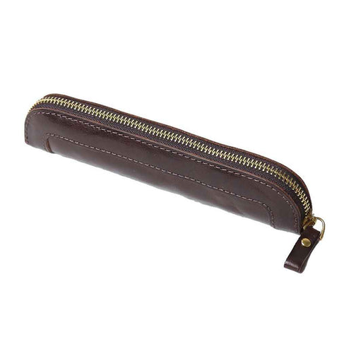 Head layer cowhide pencil case, portable zipper storage stationery bag, student stationery storage bag, genuine leather（brown） In Australia - Darrahopens