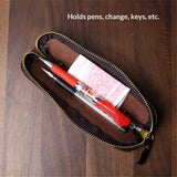 Head layer cowhide pencil case, portable zipper storage stationery bag, student stationery storage bag, genuine leather（brown） In Australia - Darrahopens