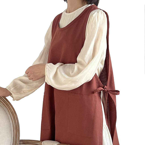 Cotton Linen Cross Back Work Apron for Women with Pockets Pinafore Dress Smock cotton and linen waterproof In Australia - Darrahopens