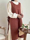 Cotton Linen Cross Back Work Apron for Women with Pockets Pinafore Dress Smock cotton and linen waterproof In Australia - Darrahopens