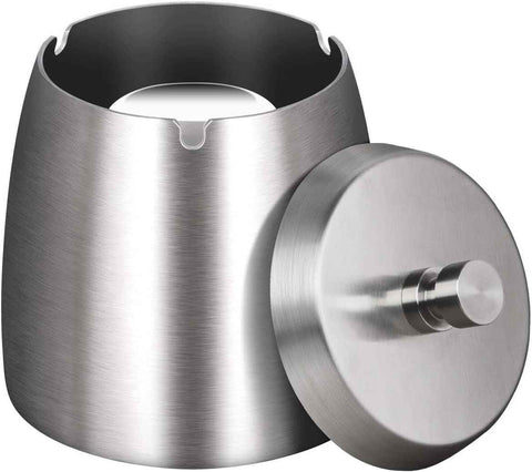 Smokeless Ashtray with Lid for Cigarettes Indoors,Large Ashtrays Windproof/Rainproof,Stainless Steel Cover Ashtray for Patio Outside Home Table Decor（Silver Small Size） In Australia - Darrahopens