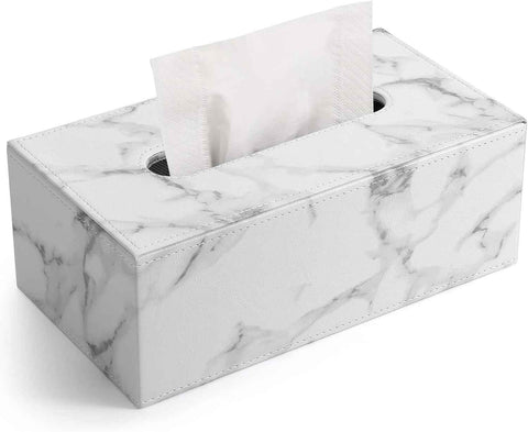 Leather Tissue Box Cover - Facial Tissue Paper Napkin Holder for Bathroom, Home, Office, Car Automotive Decoration with Magnetic Bottom(Gray Marble) large size