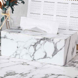 Leather Tissue Box Cover - Facial Tissue Paper Napkin Holder for Bathroom, Home, Office, Car Automotive Decoration with Magnetic Bottom(Gray Marble) large size