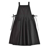 Vintage Cotton Pleated Pinafore Apron Dress with Side Ties, Midi Length, Casual Homeware Style（Black） In Australia - Darrahopens