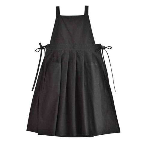 Vintage Cotton Pleated Pinafore Apron Dress with Side Ties, Midi Length, Casual Homeware Style（Black） In Australia - Darrahopens