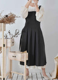 Vintage Cotton Pleated Pinafore Apron Dress with Side Ties, Midi Length, Casual Homeware Style（Black） In Australia - Darrahopens
