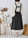 Vintage Cotton Pleated Pinafore Apron Dress with Side Ties, Midi Length, Casual Homeware Style（Black） In Australia - Darrahopens