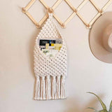 Hanging Woven Basket for Boho Home Office Decor, Over the Door Key and Mail Letter Envelope Holder for Entryway Hallway,white