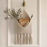 Hanging Woven Basket for Boho Home Office Decor, Over the Door Key and Mail Letter Envelope Holder for Entryway Hallway,white