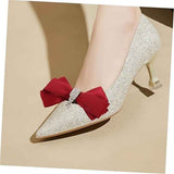 4Pcs Women Bow Removable Shoe Buckles Rhinestone Detachable Shoes Clips for Women Shoes Accessories（Red） In Australia - Darrahopens