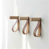 Wooden Hooks with Leather for Wall Mounted Single Hangers, Handmade Craft for Coats Hat Bags Rack 3pcs (beech) In Australia - Darrahopens