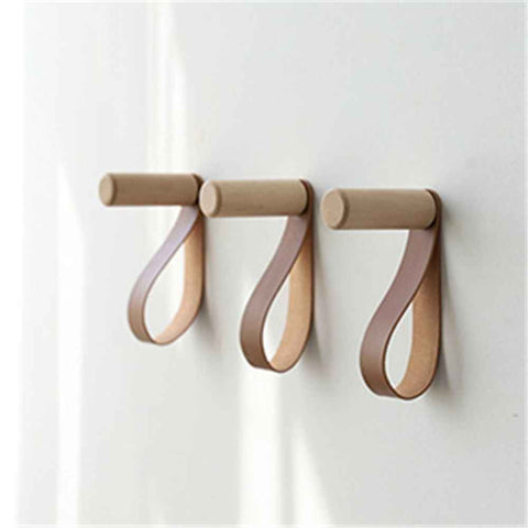 Wooden Hooks with Leather for Wall Mounted Single Hangers, Handmade Craft for Coats Hat Bags Rack 3pcs (beech) In Australia - Darrahopens