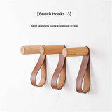 Wooden Hooks with Leather for Wall Mounted Single Hangers, Handmade Craft for Coats Hat Bags Rack 3pcs (beech) In Australia - Darrahopens