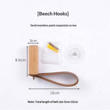Wooden Hooks with Leather for Wall Mounted Single Hangers, Handmade Craft for Coats Hat Bags Rack 3pcs (beech) In Australia - Darrahopens