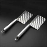 2pcs  Home Kitchen Plastic Handle Stainless Steel French Fries Potato Carrot Wavy Crinkle Cutter Slicer Handheld Chipper Chopper In Australia - Darrahopens
