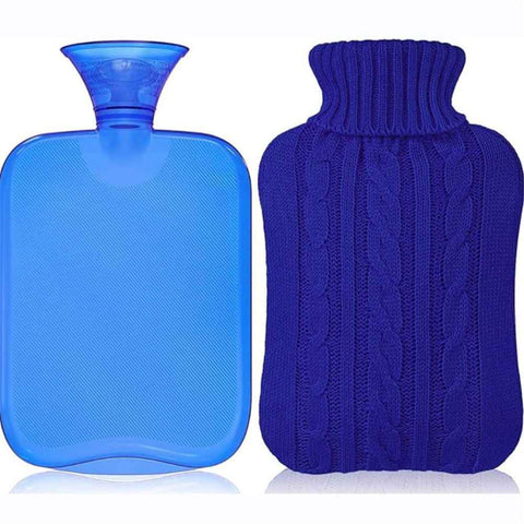 Hot Water Bottle with Cover - Premium Soft Knitted Cover - 2L Large Capacity - Hot Water Bag for Menstrual Cramps, Neck and Shoulder Pain Relief, Hot and Cold Therapies, （Blue） In Australia - Darrahopens