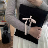 Cute Bowtie Laptop Sleeve Puffy Notebook Bag  Tablet Bag Cutecore Protective Laptop Case for Women (Vertical style,Black) In Australia - Darrahopens