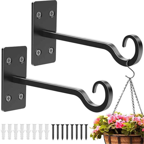 Heavy Duty Plant Hangers Outdoor- Hand-Forged Hanging Plant Brackets - 2 Pack 12 Inch Black Wrought Iron Wall Plant Hooks for Hanging Plants, Lanterns, Bird Feeders In Australia - Darrahopens