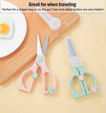 2pcs Safe stainless steel scissors for toddlers with safety lock and suitcase, the best scissors for cutting children's food, portable and healthy baby assistant (pink+Green) In Australia - Darrahopens