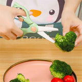 2pcs Safe stainless steel scissors for toddlers with safety lock and suitcase, the best scissors for cutting children's food, portable and healthy baby assistant (pink+Green) In Australia - Darrahopens
