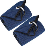 Tri-Fold Golf Towels, 2 Pack Waffle Pattern Towels Soft Fiber Strong Water Absorption with D Clip for Golf Lovers, Navy Blue In Australia - Darrahopens