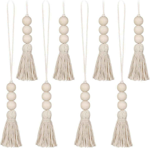 Wood Bead Garland,Farmhouse Tassels Beads, Rustic Country Decor Prayer Beads for Home Door Knob Christmas Decoration (8pack) In Australia - Darrahopens