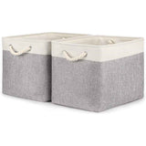 2pcs Cube Storage Bins 28*28*28cm Grey-Black Cube Storage Boxes Collapsible Large Cloth Organizer Baskets with Cotton Rops Handles for Storage Cubbies or Closet Shelf White + gray In Australia - Darrahopens