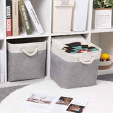 2pcs Cube Storage Bins 28*28*28cm Grey-Black Cube Storage Boxes Collapsible Large Cloth Organizer Baskets with Cotton Rops Handles for Storage Cubbies or Closet Shelf White + gray In Australia - Darrahopens