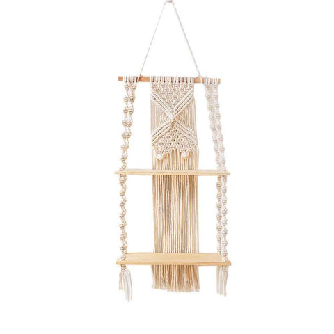 Wall Hanging Shelf Tassel Woven Shelves,Boho Wall Hanging Shelves for Small Plants Photo Frames,Home Living Room Bedroom Balcony Decor (beige) In Australia - Darrahopens