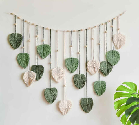 Wall Hanging Tapestry Boho Chic Home Decor Woven Green Leaf Large Tapestry Wall Art Decor Handmade Feather for Bedroom Living Room Apartment Hanging Decorations Green In Australia - Darrahopens