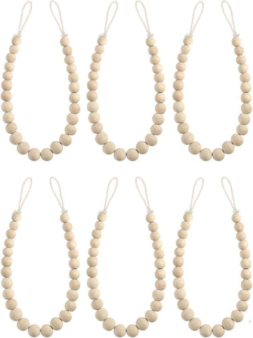 6 Pieces of Wood Bead Curtain Tieback Boho Curtain Tiebacks Curtain Holdbacks for Wall Curtain Ties Curtain Tie Backs with Hooks for Boho Decor Bedroom Decor Nursery Decor In Australia - Darrahopens