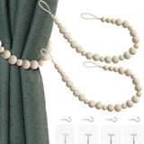 6 Pieces of Wood Bead Curtain Tieback Boho Curtain Tiebacks Curtain Holdbacks for Wall Curtain Ties Curtain Tie Backs with Hooks for Boho Decor Bedroom Decor Nursery Decor In Australia - Darrahopens