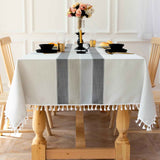 Tablecloths for Rectangle Tables, Cotton Linen Table Cloth Waterproof Tablecloth Wrinkle Free Farmhouse Dining Tables Cover, Soft Fabric Table Cloths with Tassels, Striped gray 90*140cm In Australia - Darrahopens