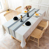 Tablecloths for Rectangle Tables, Cotton Linen Table Cloth Waterproof Tablecloth Wrinkle Free Farmhouse Dining Tables Cover, Soft Fabric Table Cloths with Tassels, Striped gray 90*140cm In Australia - Darrahopens