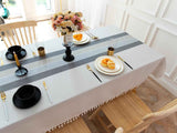 Tablecloths for Rectangle Tables, Cotton Linen Table Cloth Waterproof Tablecloth Wrinkle Free Farmhouse Dining Tables Cover, Soft Fabric Table Cloths with Tassels, Striped gray 90*140cm In Australia - Darrahopens