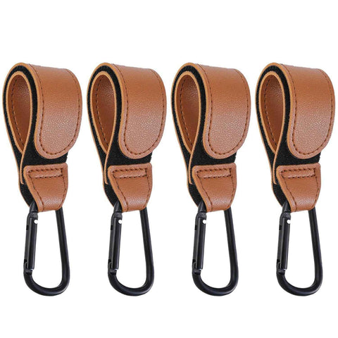 Baby Stroller Hooks Bag Hooks for Hanging Diaper Bags Multipurpose Hooks for Grocery Shopping Bags Premium Vegan Leather Pram Straps 4 Pcs (Brown) In Australia - Darrahopens