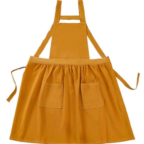 Women's cotton and linen apron with cooking and cleaning pockets, yellow, without waistband (ginger yellow) In Australia - Darrahopens