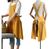 Women's cotton and linen apron with cooking and cleaning pockets, yellow, without waistband (ginger yellow) In Australia - Darrahopens