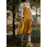 Women's cotton and linen apron with cooking and cleaning pockets, yellow, without waistband (ginger yellow) In Australia - Darrahopens